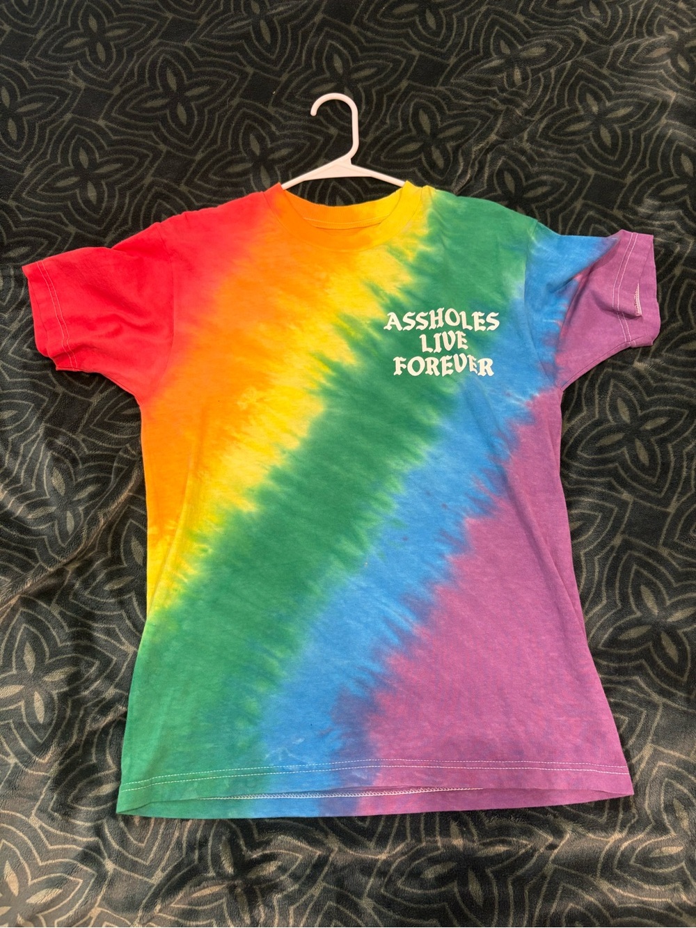 Kids Rainbow Tie-Dye Short Sleeve Tee with White Front Text